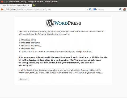 Wordpress installation